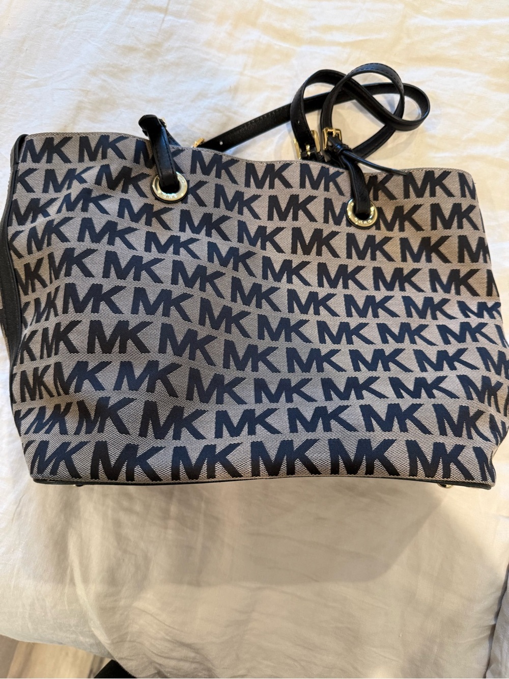 Michael Kors Black and Tan MK Logo Tote